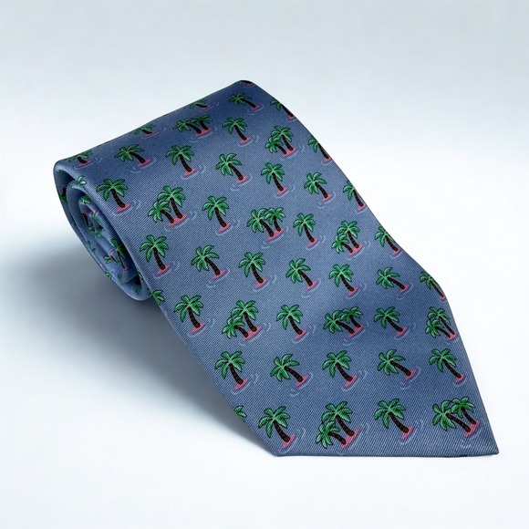 Brooks Brothers Other - Brooks Brothers 346 Pure Silk Tie Blue Palm Tree Island Print Necktie 58" x 3/5"